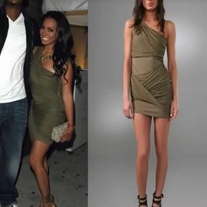 Alice and Olivia Army Green Draped Goddess Mini dress